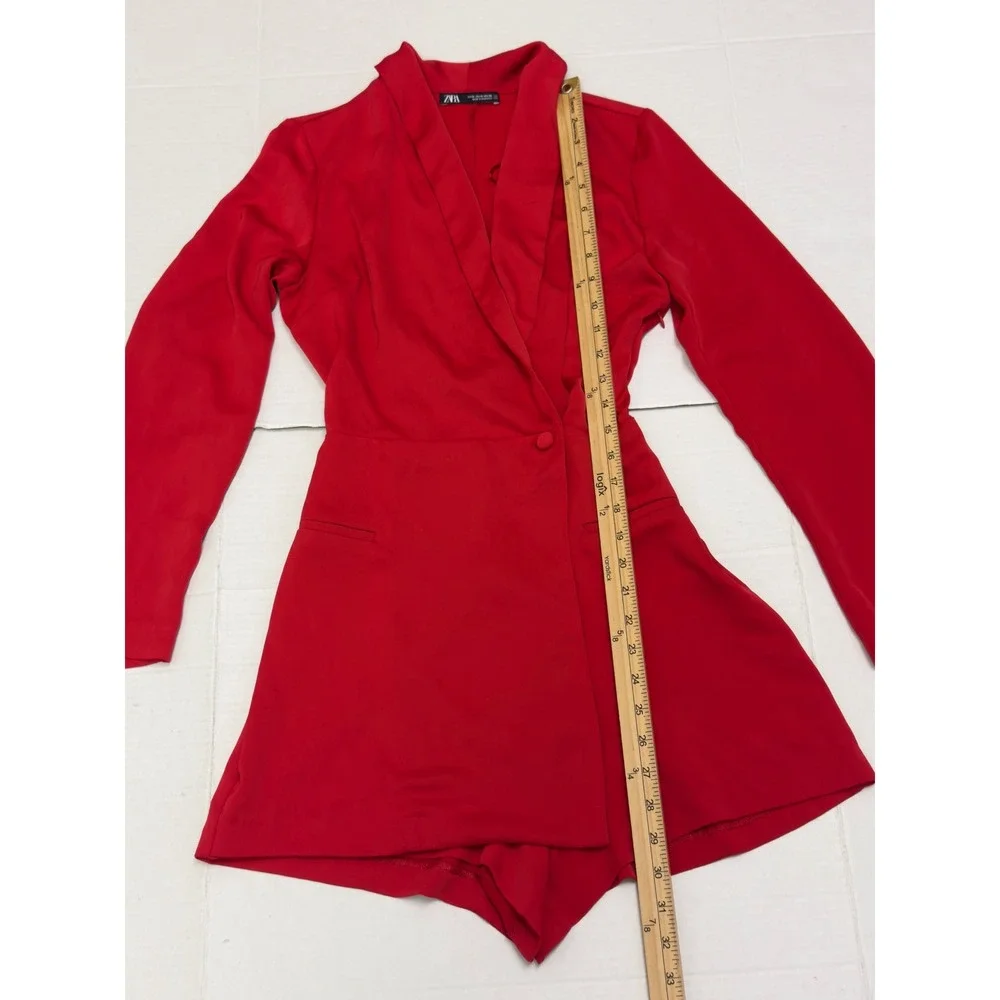 Zara Blazer Romper Womens XS Red Shawl Lapel Long Sleeve Playsuit Chic - Picture 7 of 10